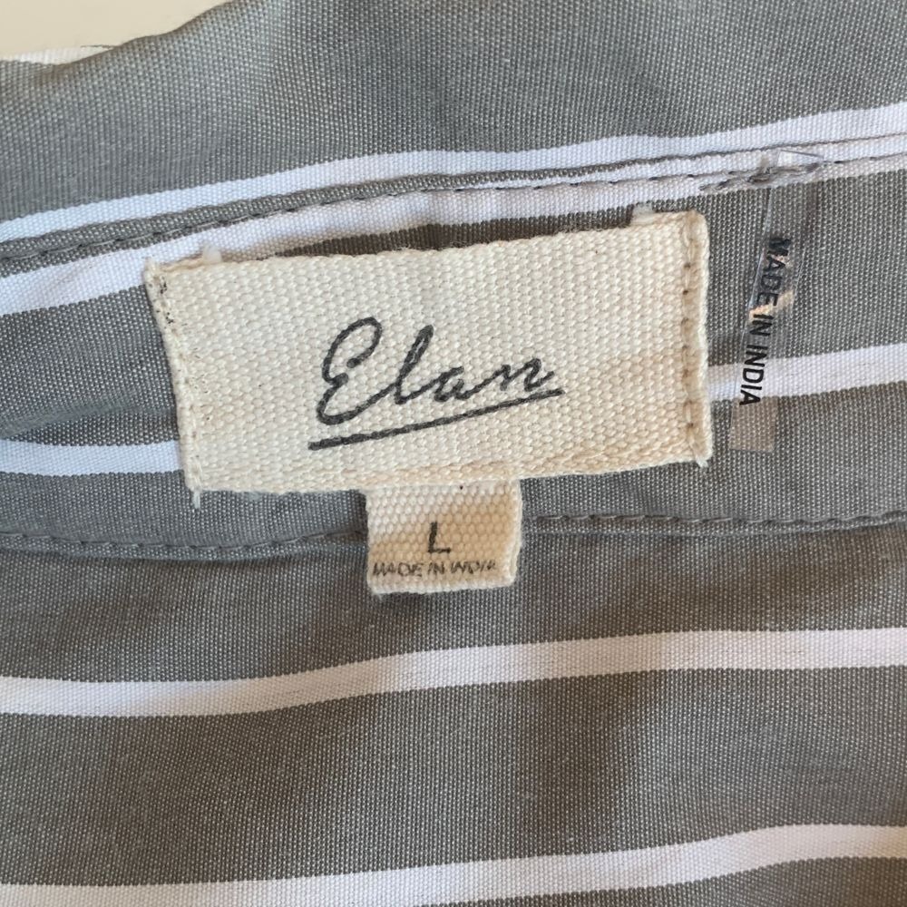 Elan Gray/Striped Cropped Button Down Shirt Smocked Waist Long Sleeve Size L - Picture 2 of 10